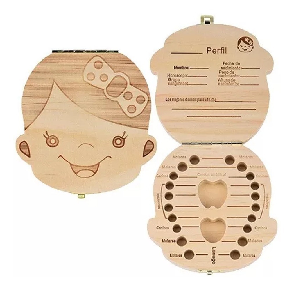 44 mm para niños y niñas gato con varios diseños de madera con cierre de rosca Caja para dientes de leche 